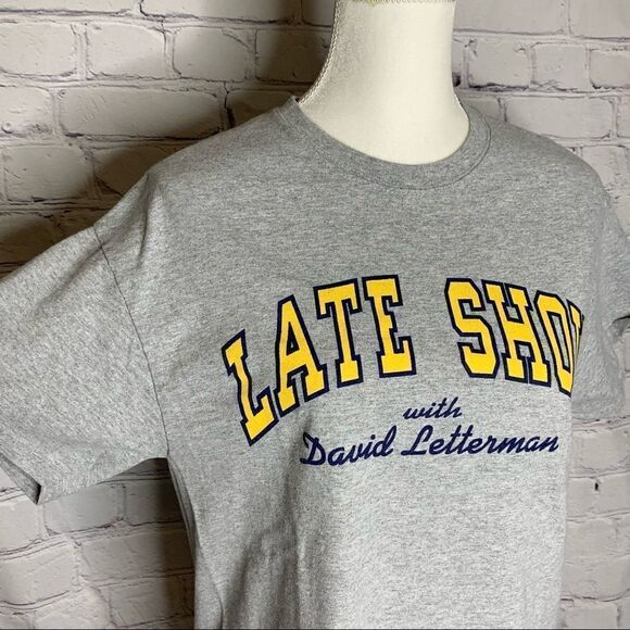 Late Show With David Letterman Grey, navy and yellow logo short sleeve T-shirt - Picture 2 of 6